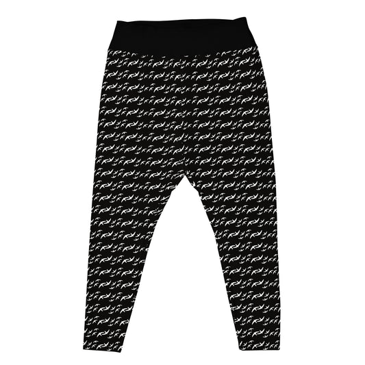 All-Over Logo Print Plus Size Black Yoga/Sport Leggings