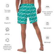 Teal Signature Print Men's Swim Trunks with Pockets UPF 50+