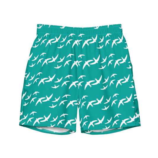 Teal Signature Print Men's Swim Trunks with Pockets UPF 50+
