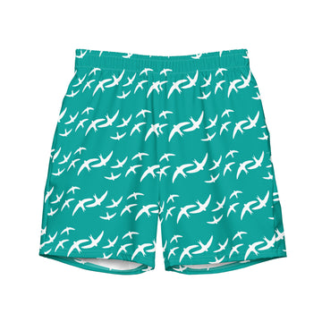Teal Signature Print Men's Swim Trunks with Pockets UPF 50+