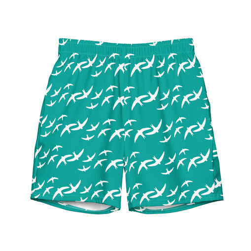 Teal Signature Print Men's Swim Trunks with Pockets UPF 50+