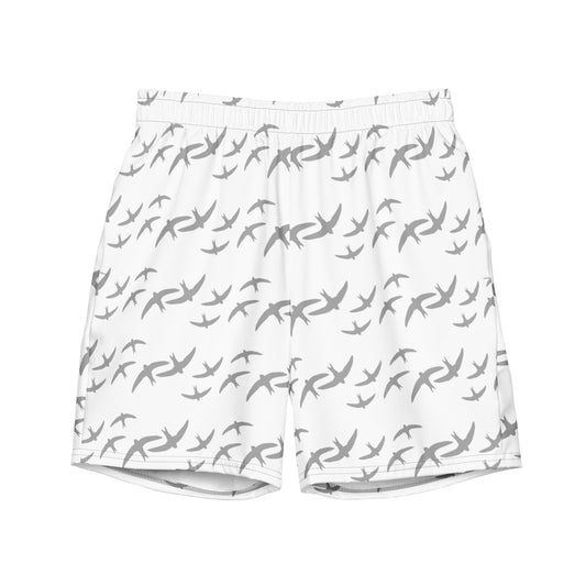 White Signature Print Men's Swim Trunks with Pockets UPF 50+