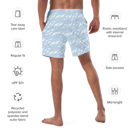 Blue Signature Print Men's Swim Trunks with Pockets UPF 50+