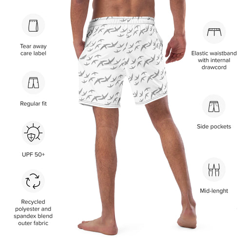 White Signature Print Men's Swim Trunks with Pockets UPF 50+