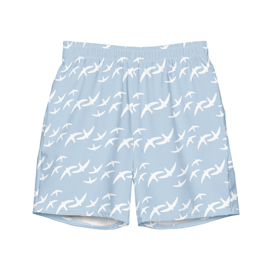 Blue Signature Print Men's Swim Trunks with Pockets UPF 50+