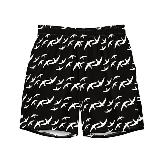Black Signature Print Men's Swim Trunks with Pockets UPF 50+