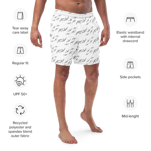 White Signature Print Men's Swim Trunks with Pockets UPF 50+