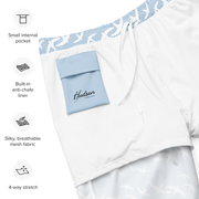 Blue Signature Print Men's Swim Trunks with Pockets UPF 50+