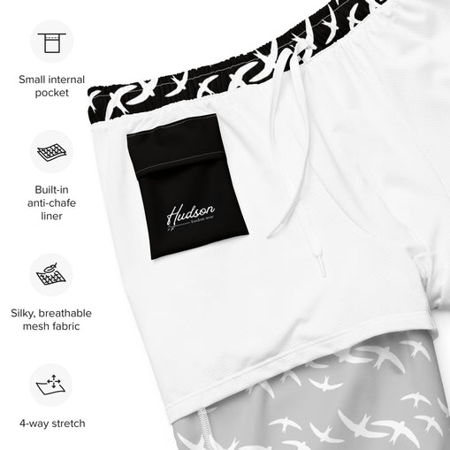 Black Signature Print Men's Swim Trunks with Pockets UPF 50+