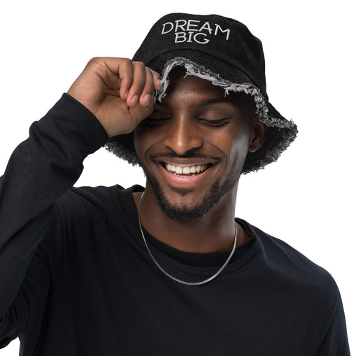 Dream Big Distressed Denim Bucket Hat