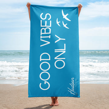 Good Vibes Only Blue and White Beach Towel