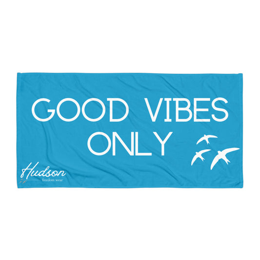 Good Vibes Only Blue and White Beach Towel